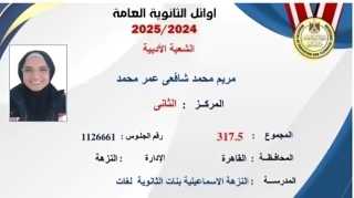 مريم الشافعي الثانية على الجمهورية، رحلة نجاح ملهمة في الثانوية العامة 2025