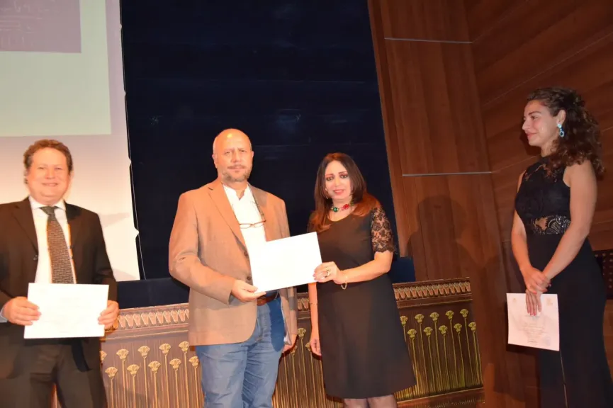 رانيا يحيى تكرم جوليا وشامبينى وشيبيليا بالأكاديمية المصرية بروما