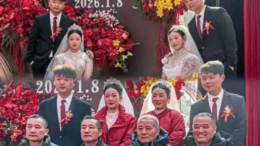 زفاف نادر يجمع شقيقين توأمين بشقيقتين توأمتين في الصين.. قصة أثارت دهشة... زفاف نادر يجمع شقيقين توأمين بشقيقتين توأمتين في الصين.. قصة أثارت دهشة الملايين