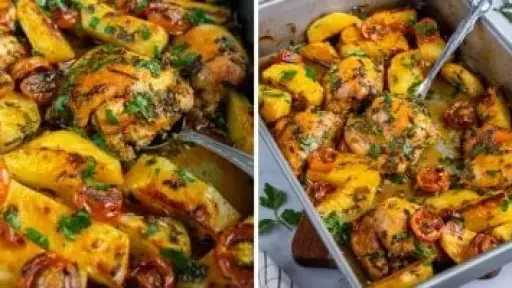 انا حوا يقدم وجبة فطور اليوم العشرين من رمضان صينية الدجاج المحمر مع البطاطس والخضار.. بالهنا