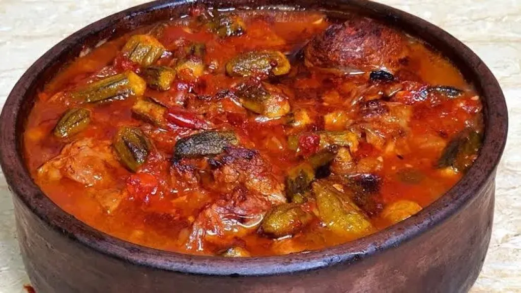 طاجن البامية باللحمة الضاني