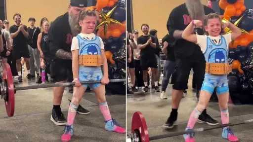 طفلة تخطف الأنظار برفعها ثلاثة أضعاف وزن جسمها ومثار جدل حول سلامتها الصحية