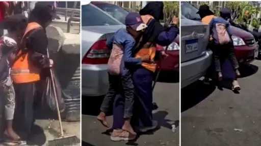 بحثًا عن لقمة العيش..عاملة نظافة تحمل نجلها على ظهرها في شوارع القاهرة... بحثًا عن لقمة العيش..عاملة نظافة تحمل نجلها على ظهرها في شوارع القاهرة تثير تعاطف السوشيال