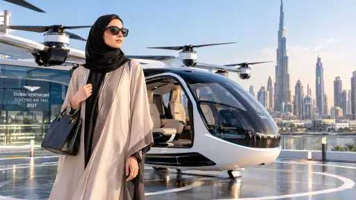 يوم في حياة المرأة الإماراتية 2027: التاكسي الجوي والخدمات الذكية بين دبي وأبوظبي