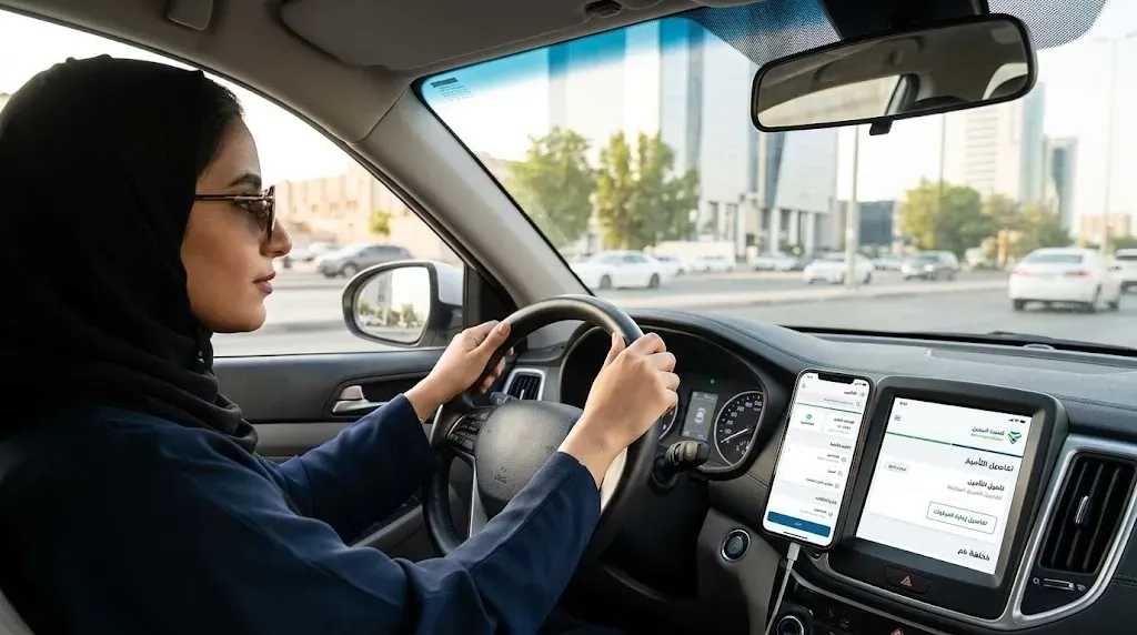  امرأة سعودية تقود سيارتها بثقة وتستفيد من خدمات التأمين الرقمية