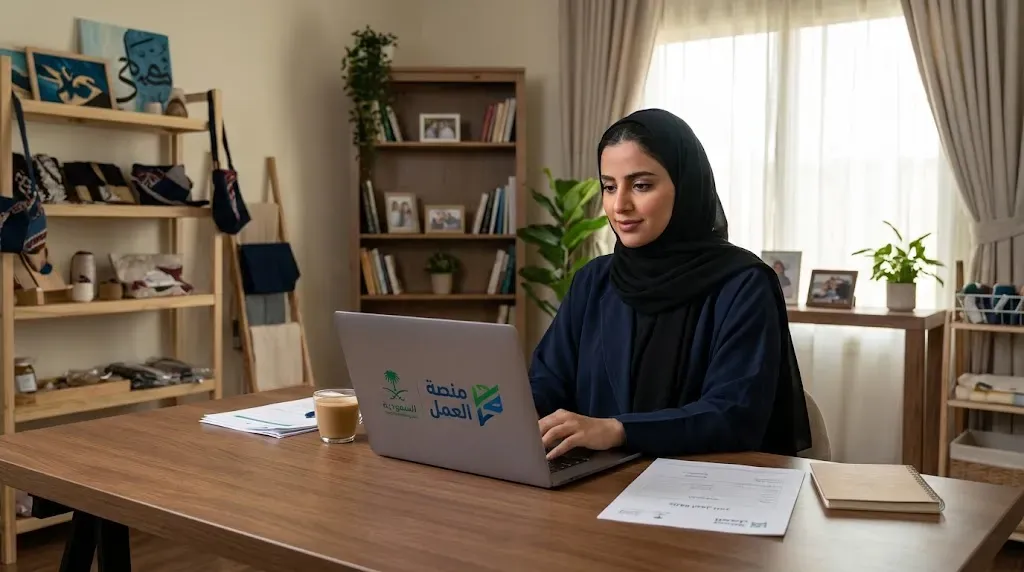 امرأة سعودية تدير مشروعها المنزلي المستقل عبر وثيقة العمل الحر