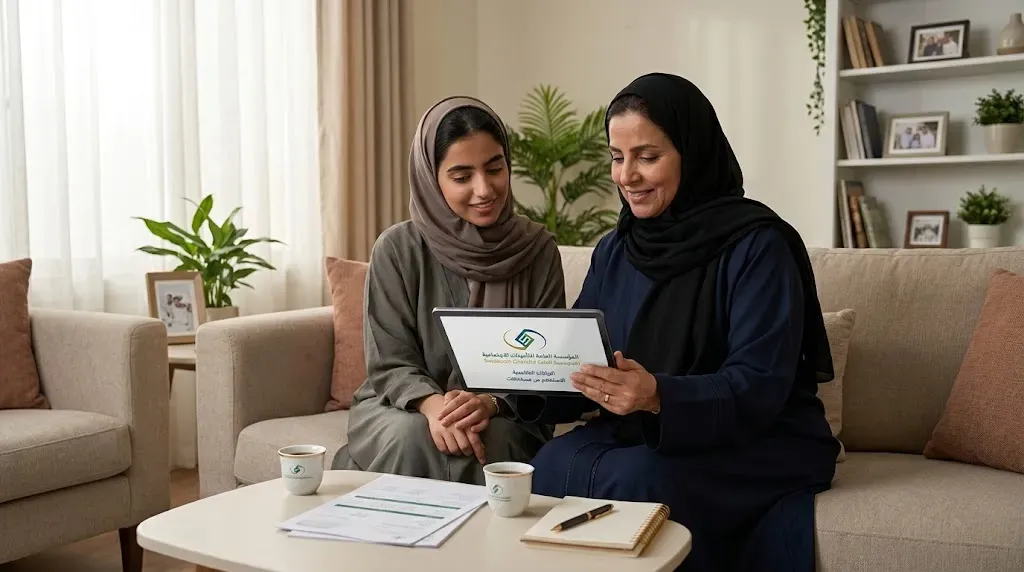 امرأة سعودية تراجع مستحقاتها التقاعدية عبر بوابة التأمينات الاجتماعية