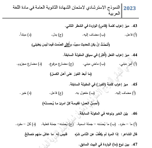 مراجعة اللغة العربية للثانوية العامة.. نماذج بأهم الأسئلة المتوقعة